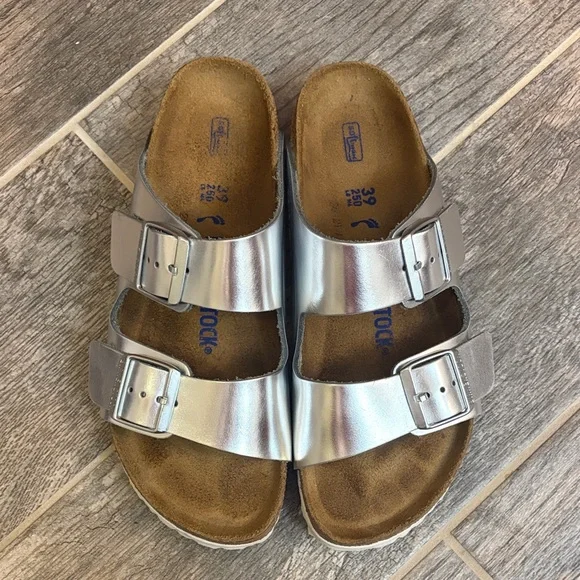 Birkenstock Arizona Soft Footbed, Silver, EU 39/US 8 normcore minimalist boho - Picture 1 of 16